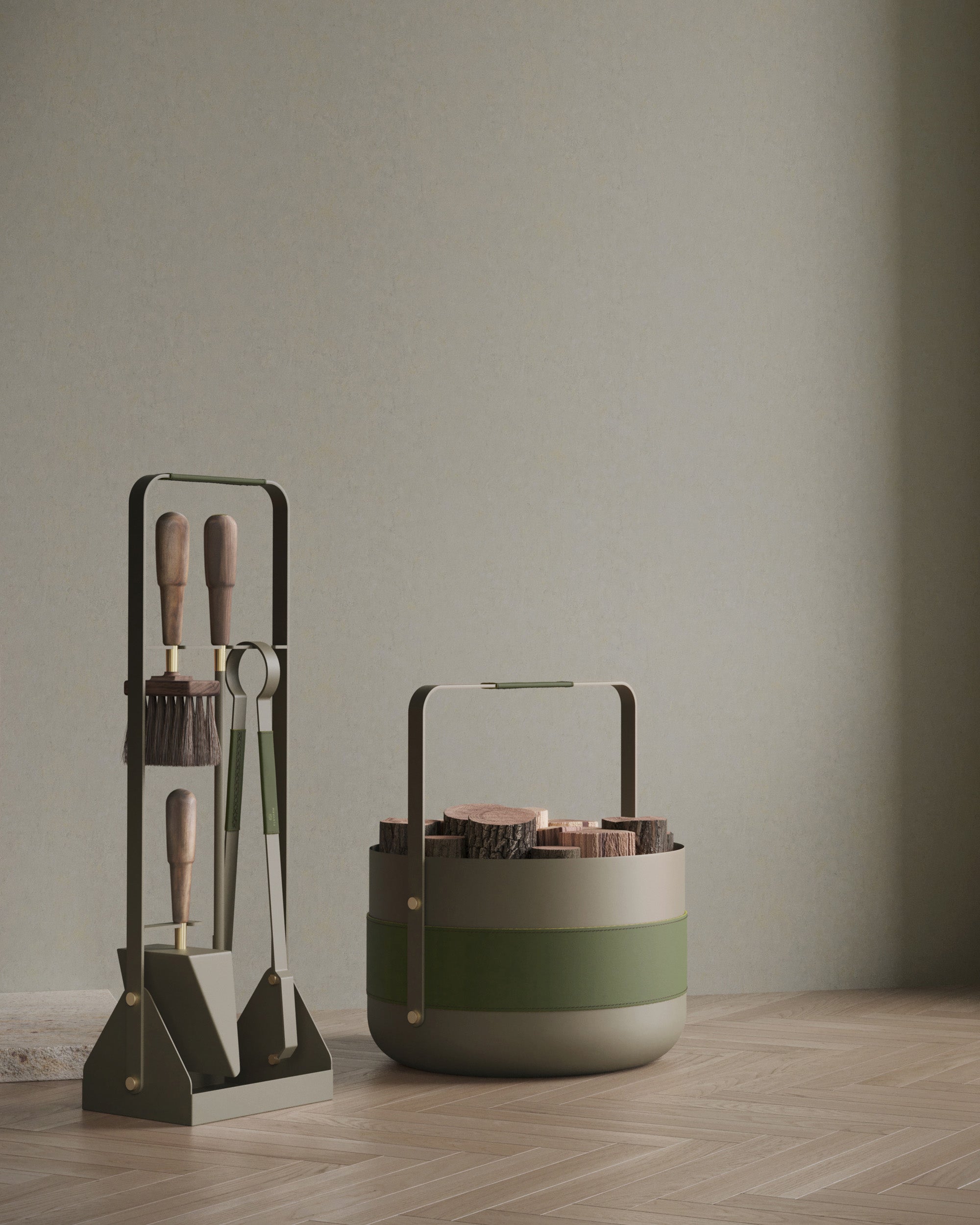 Eldvarm Emma Basket - Olive in a styled interior setting