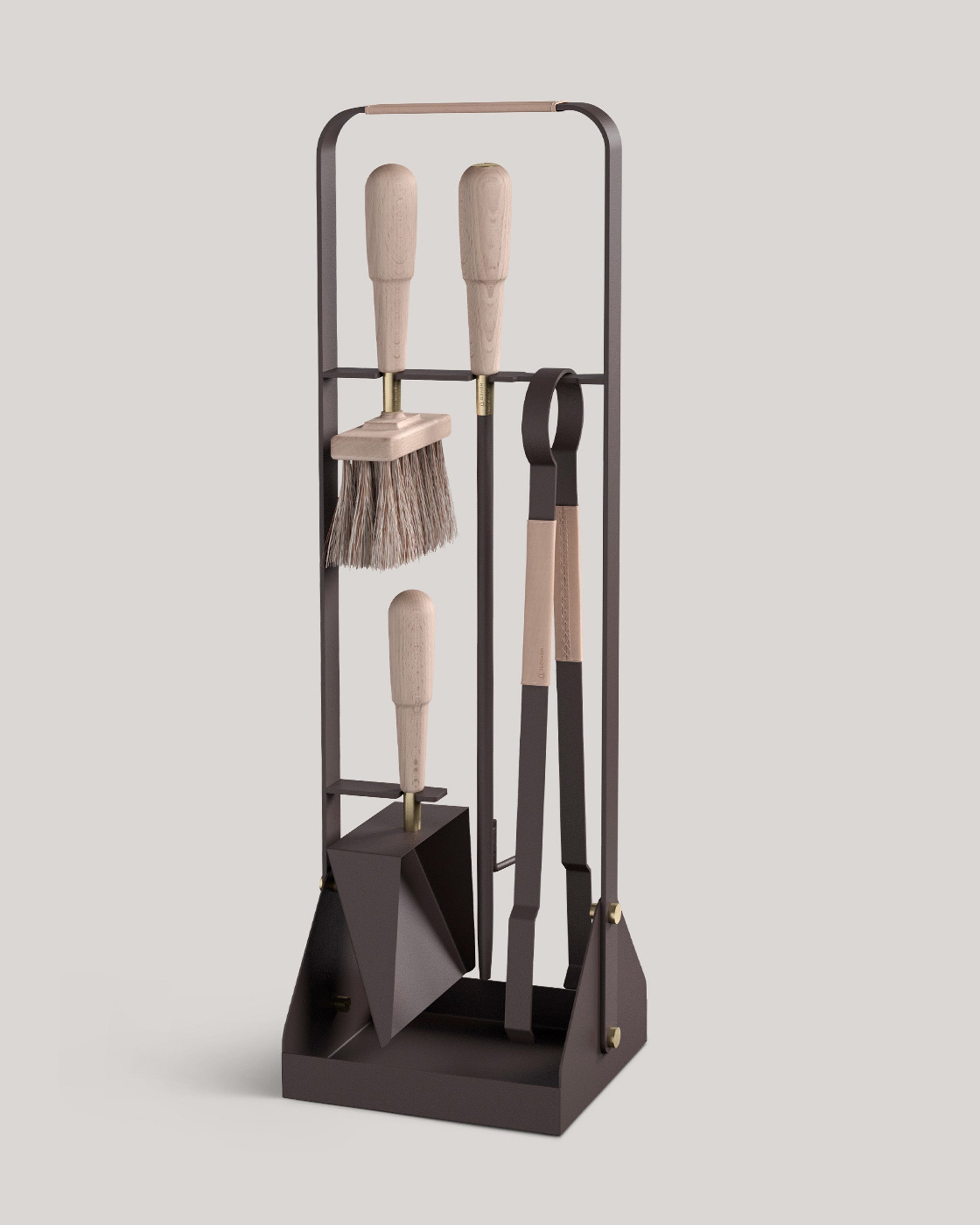 Eldvarm Emma Companion Set - Naturel, fireplace companion set with poker, shovel, brush and stand in powder-coated steel with wood handles and brass details
