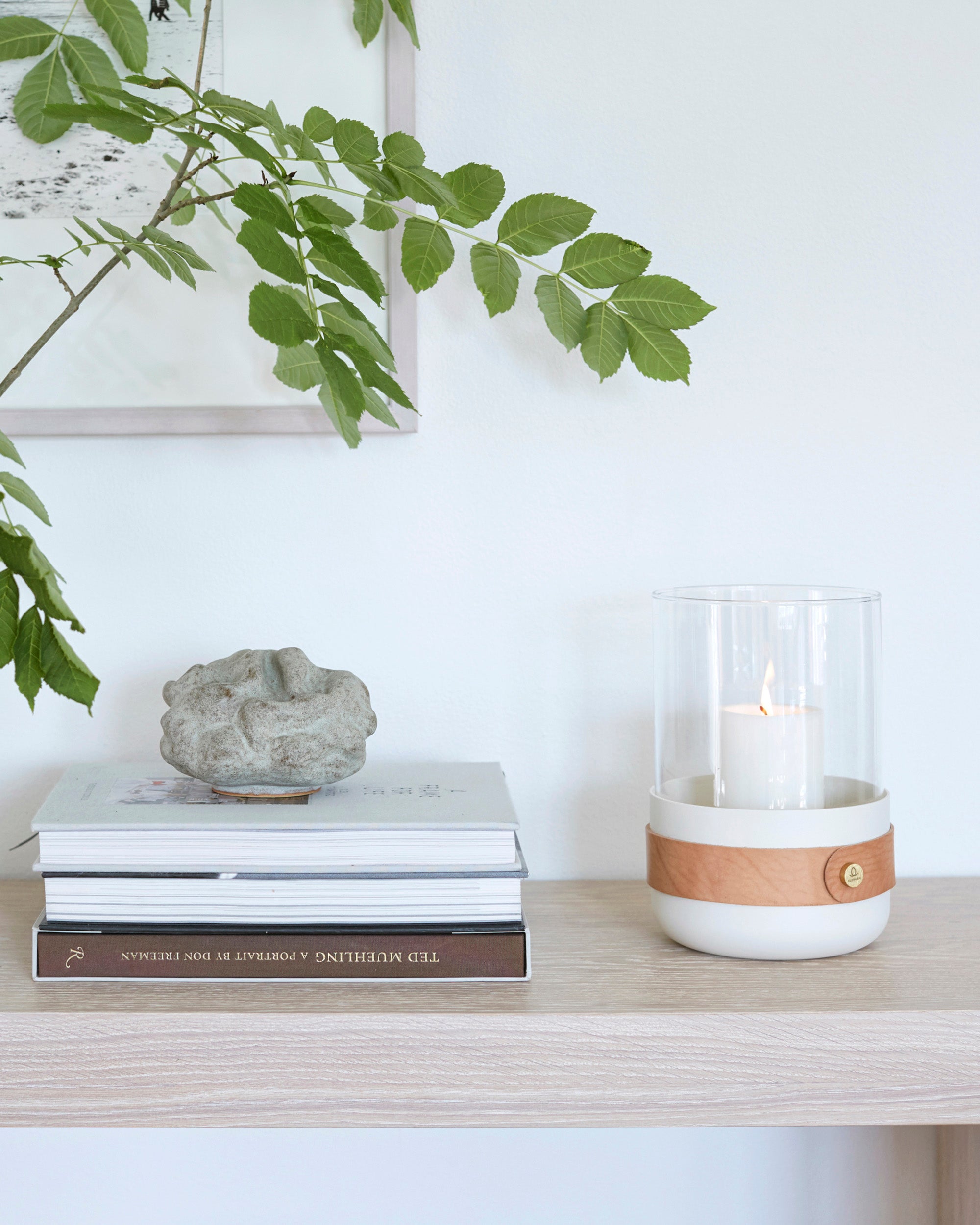 Eldvarm Emma Lantern - Blanc in a styled interior setting