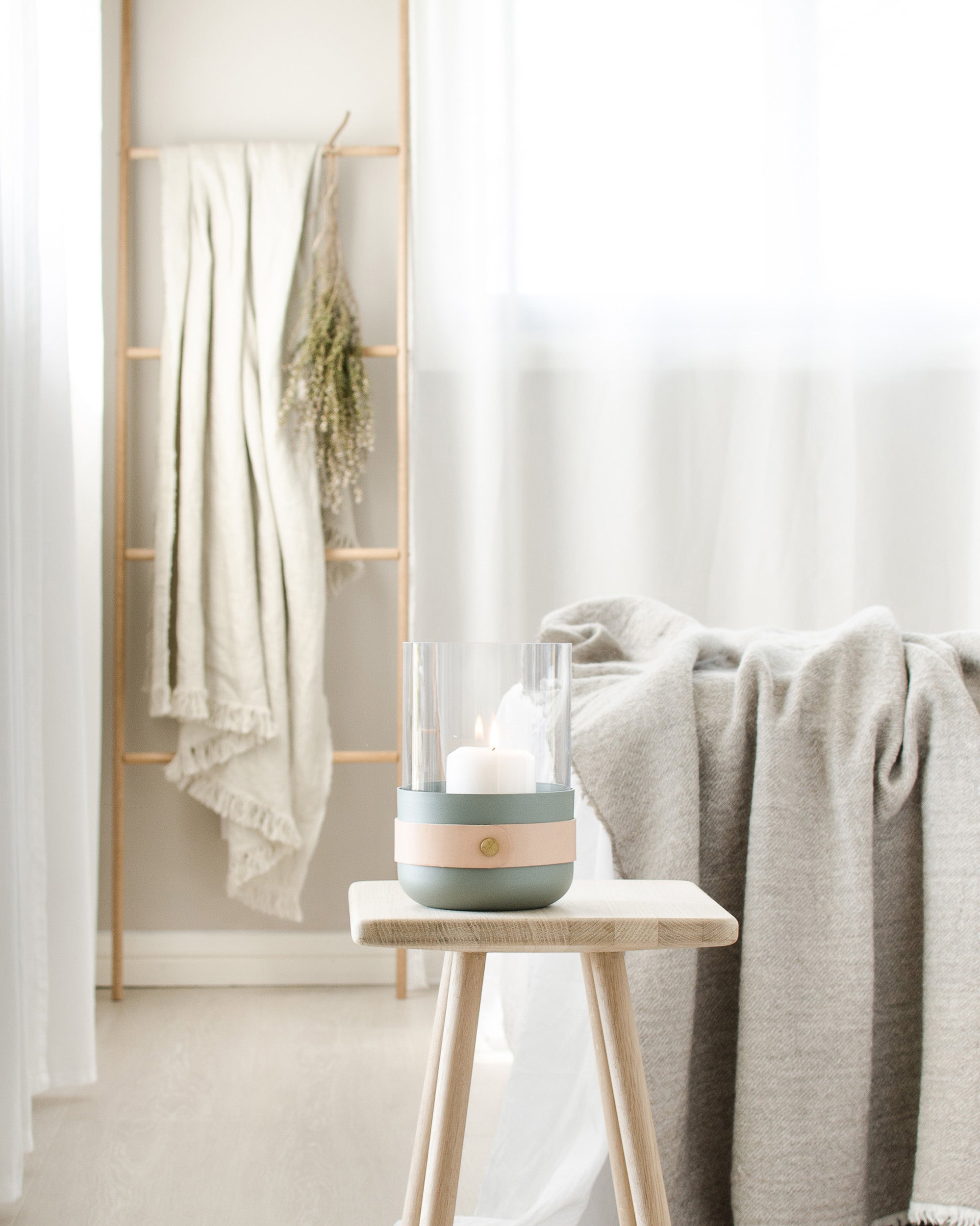 Eldvarm Emma Lantern - Lichen in a styled interior setting