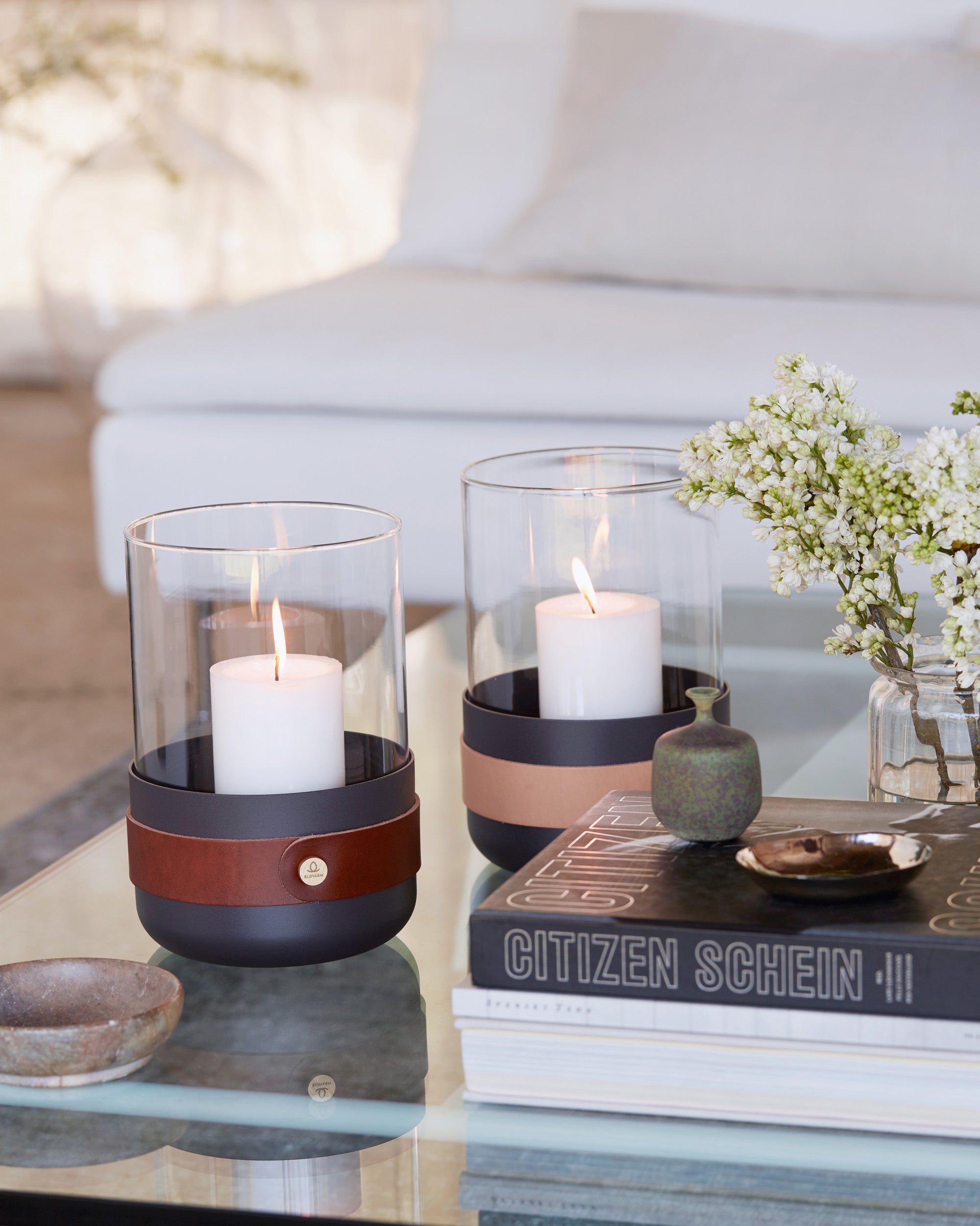 Eldvarm Emma Lantern - Havane in a styled interior setting