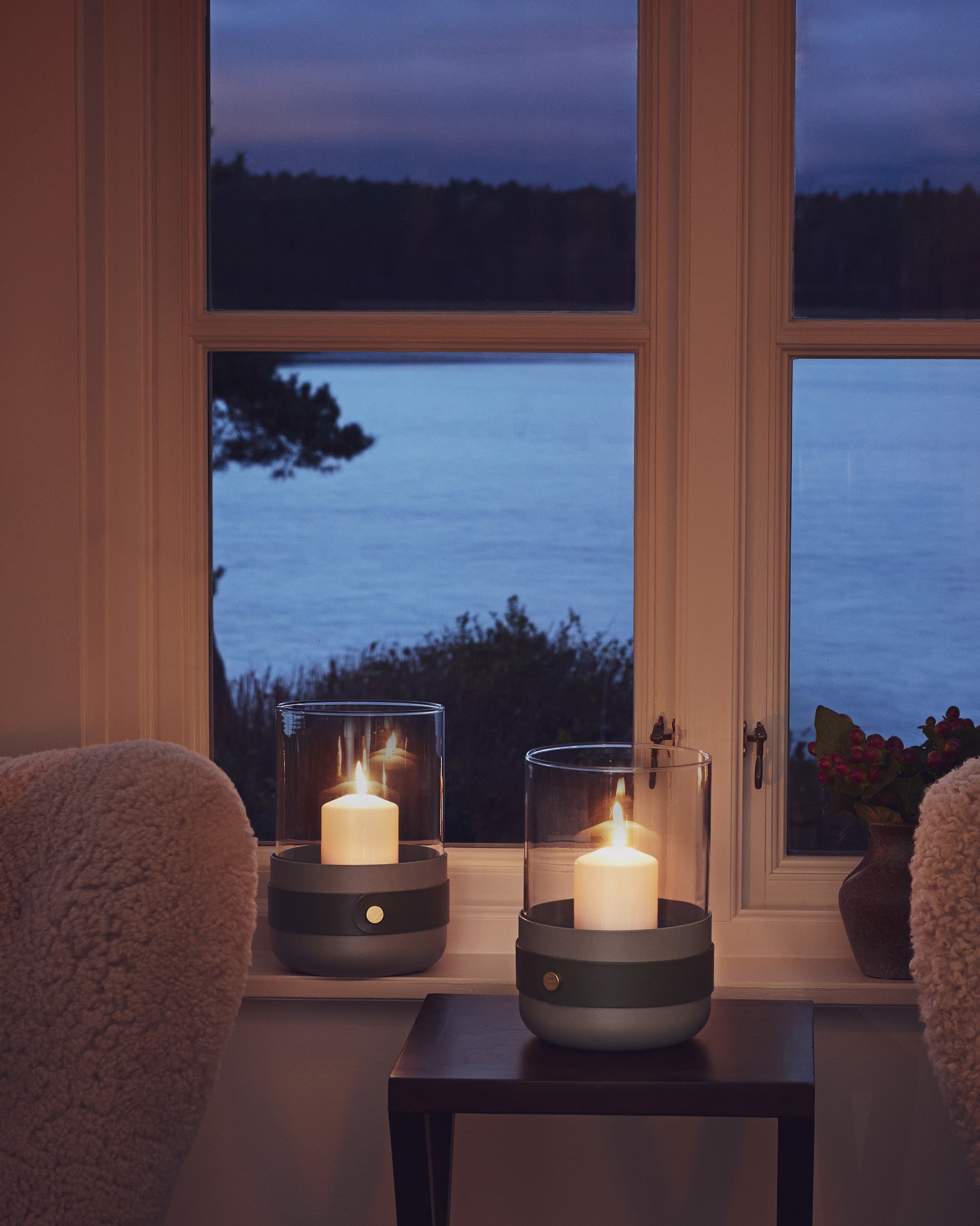 Eldvarm Emma Lantern - Olive in a styled interior setting