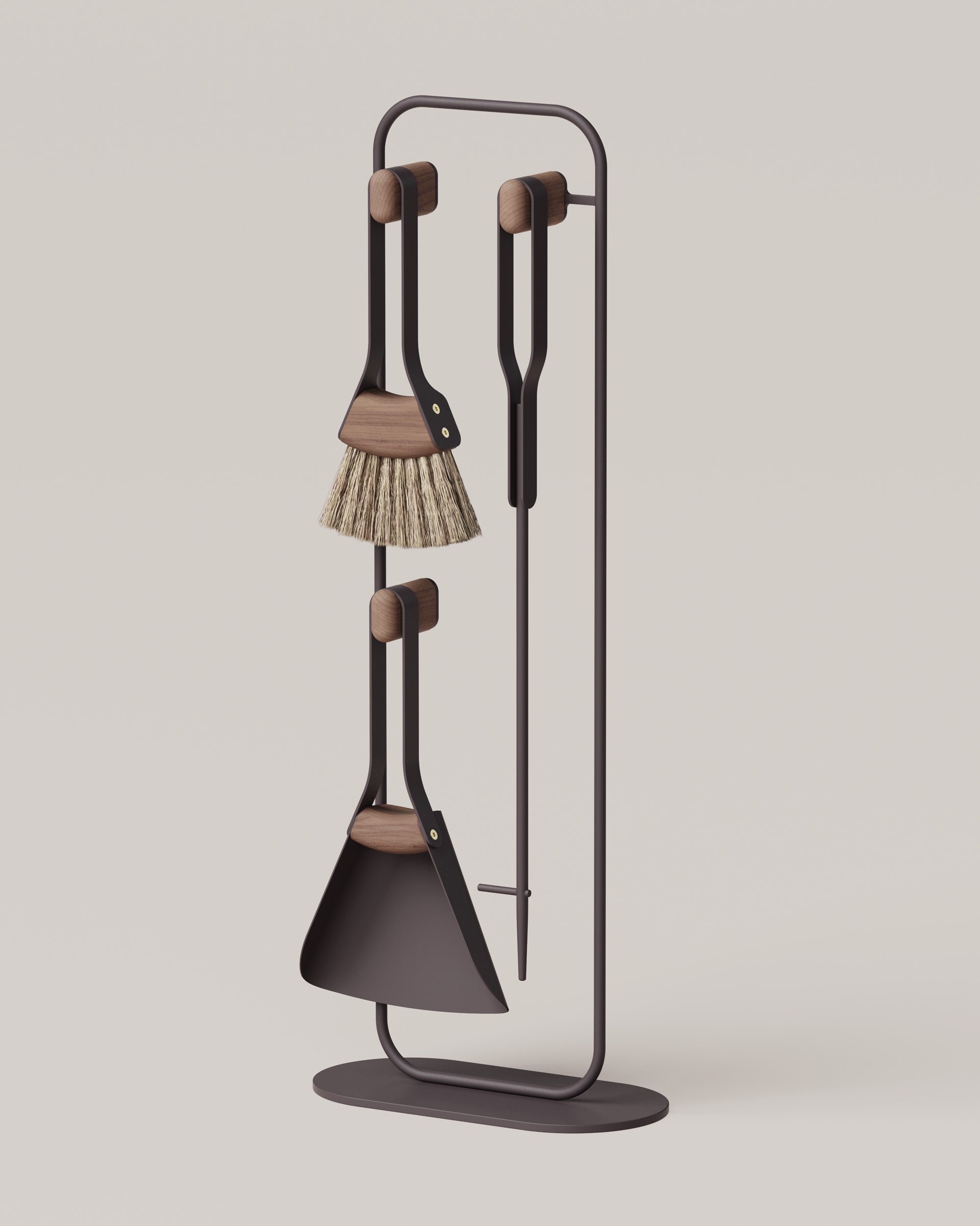 Eldvarm Fumi Companion Set - Classique, fireplace companion set with three tools and stand in steel with wood handles
