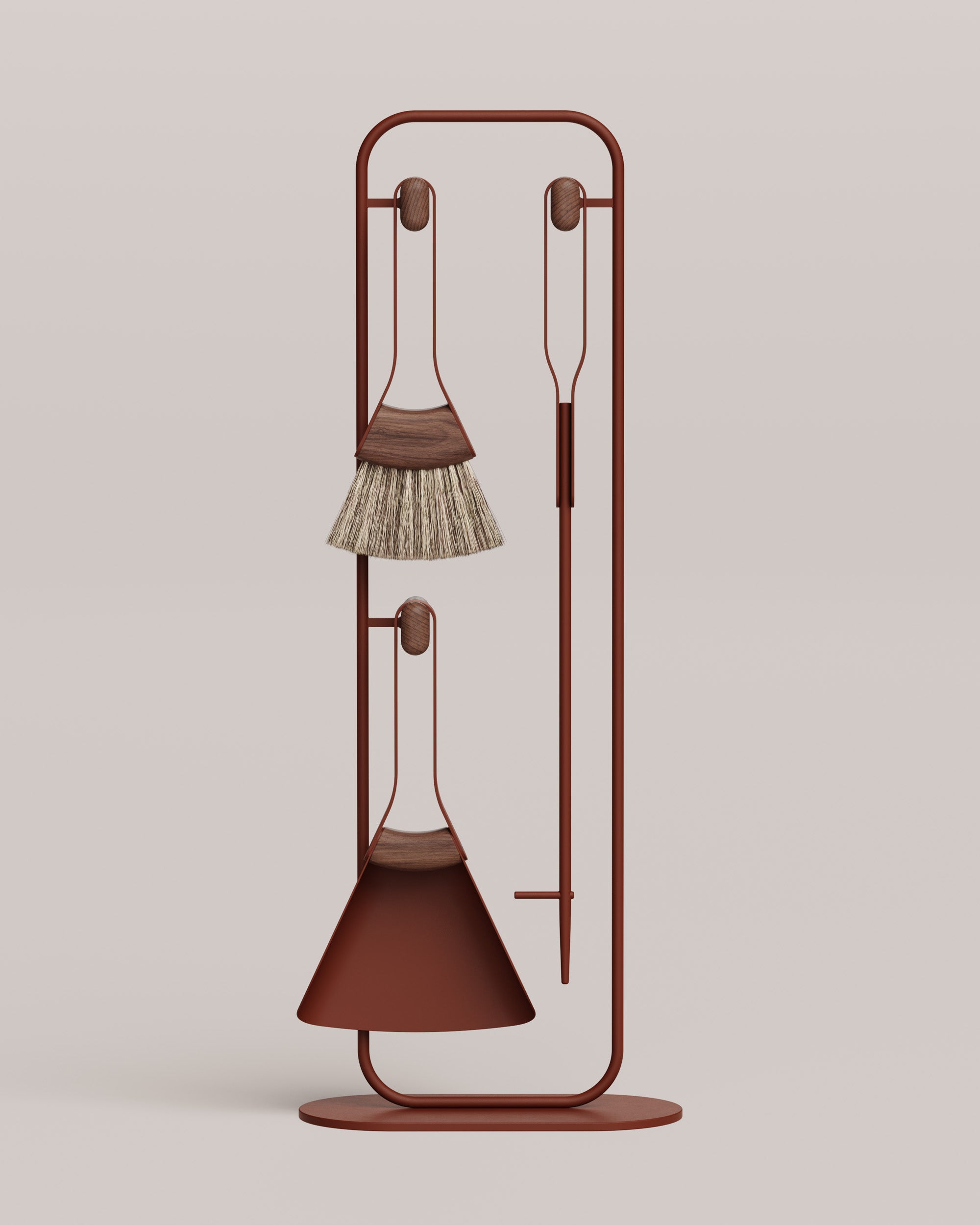 Eldvarm Fumi Companion Set - Terre, fireplace companion set with three tools and stand in steel with wood handles