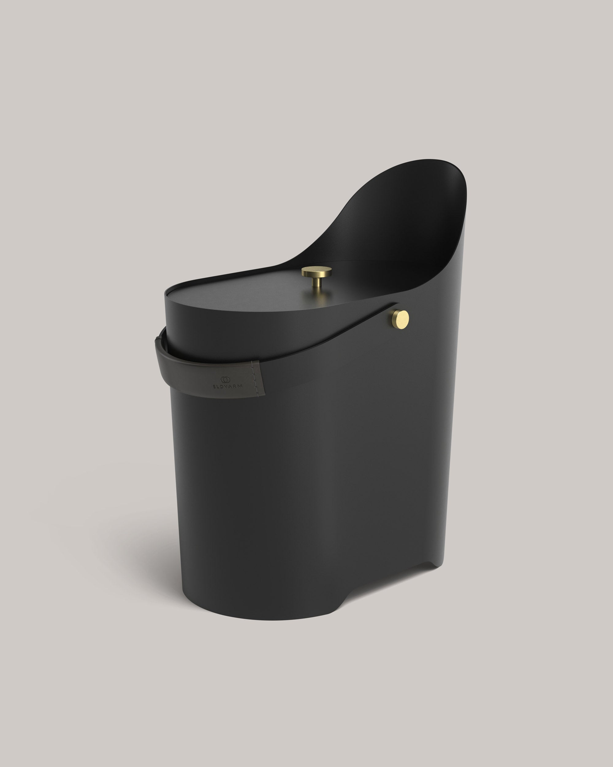 Eldvarm Tilda Kindling & Ash Bucket - Graphite, kindling and ash bucket in powder-coated steel with leather handle and brass details