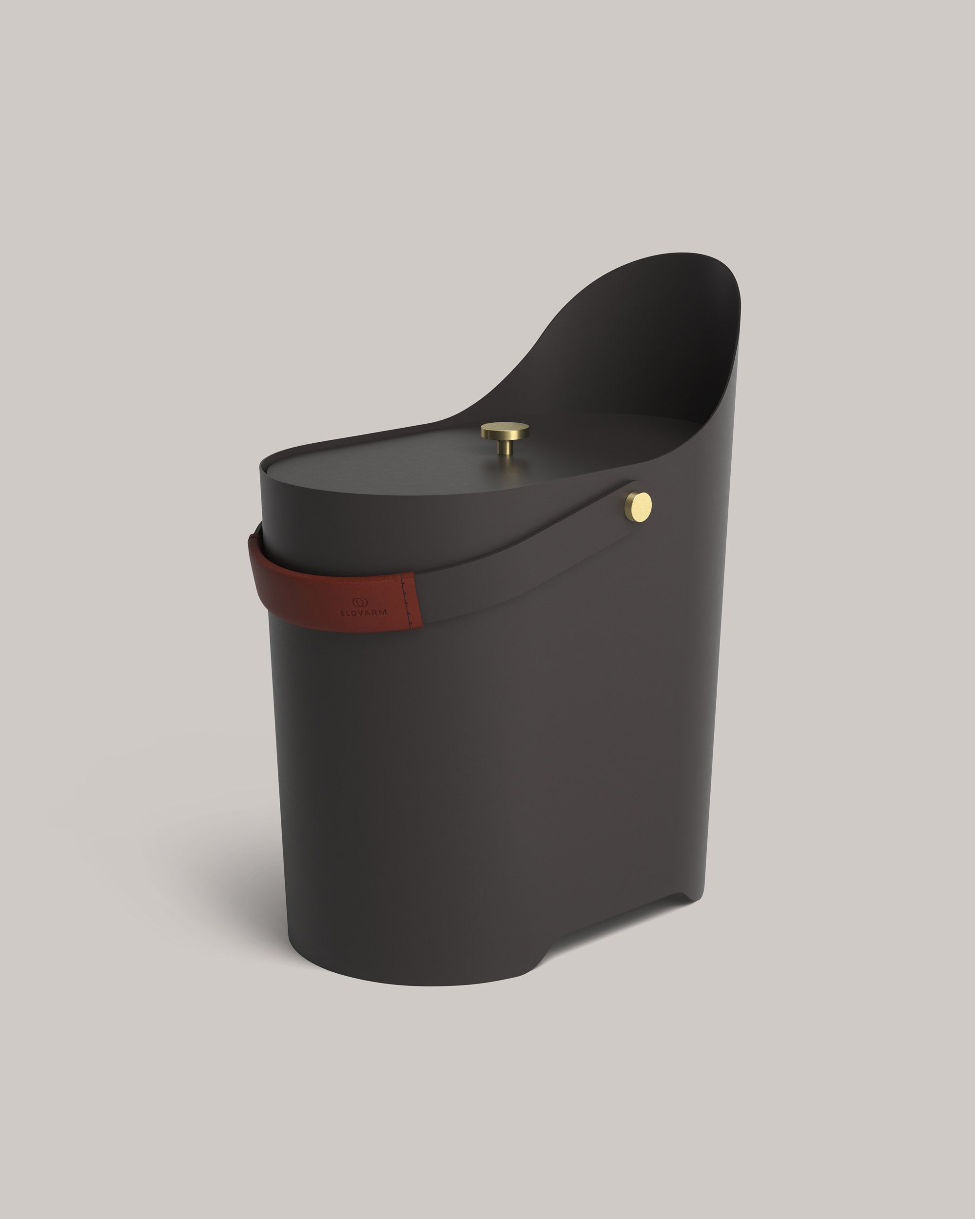 Eldvarm Tilda Kindling & Ash Bucket - Havane, kindling and ash bucket in powder-coated steel with leather handle and brass details