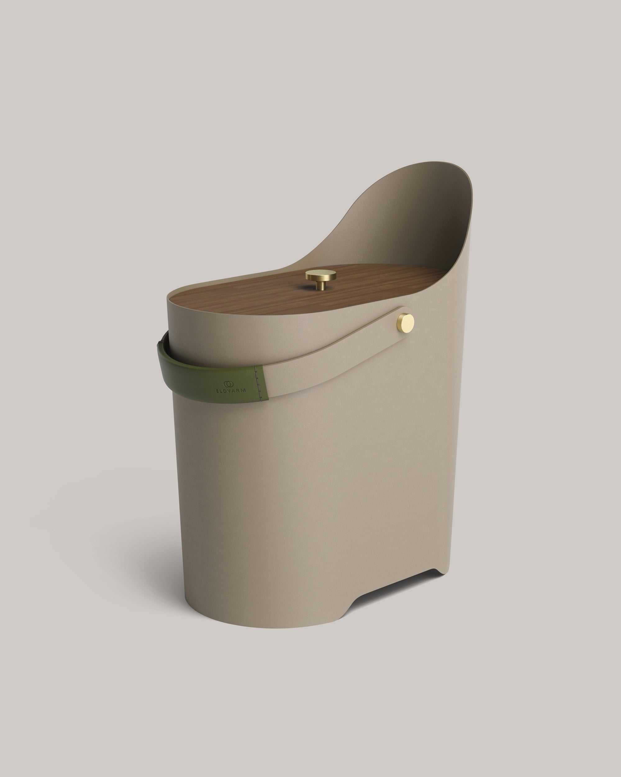 Eldvarm Tilda Kindling & Ash Bucket - Olive, kindling and ash bucket in powder-coated steel with leather handle and brass details