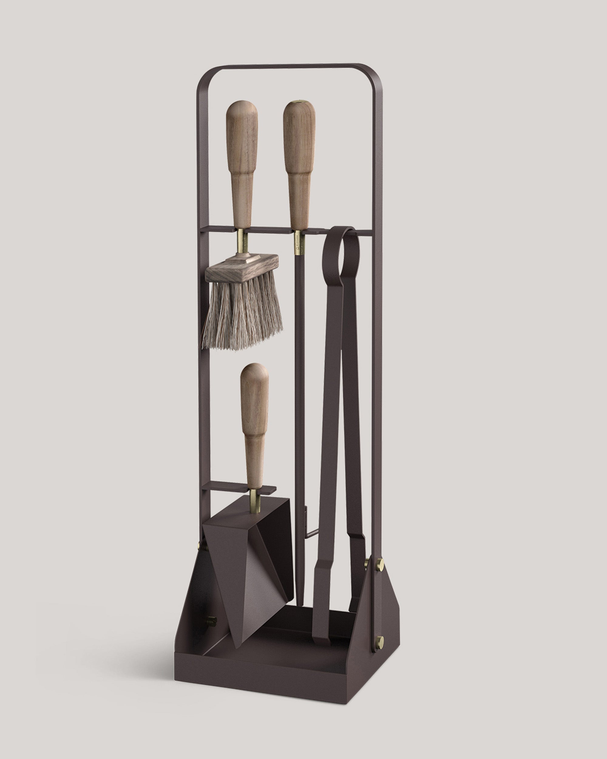 Eldvarm Emma Companion Set - Classique, fireplace companion set with poker, shovel, brush and stand in powder-coated steel with wood handles and brass details