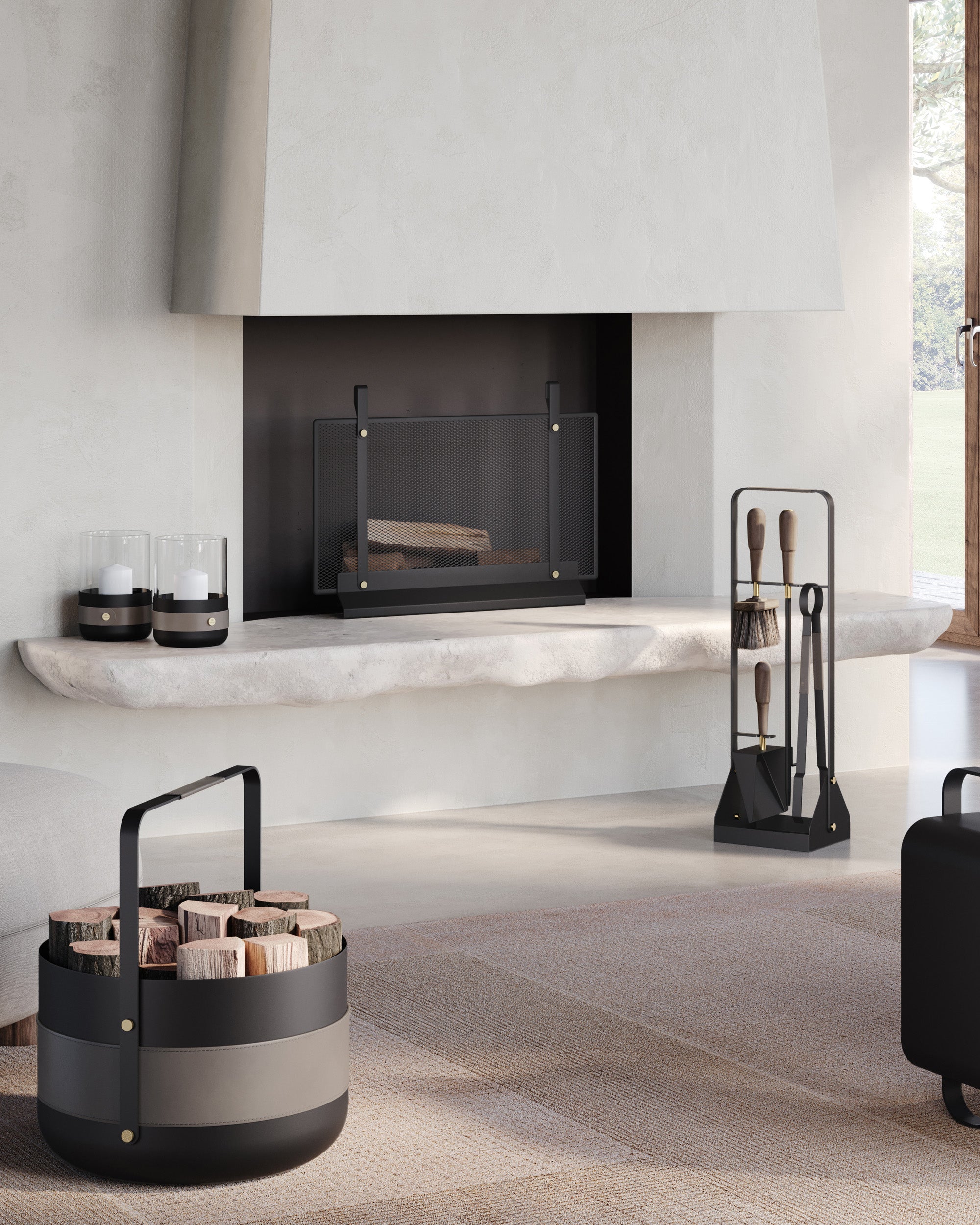 Eldvarm Emma Basket - Graphite in a styled interior setting