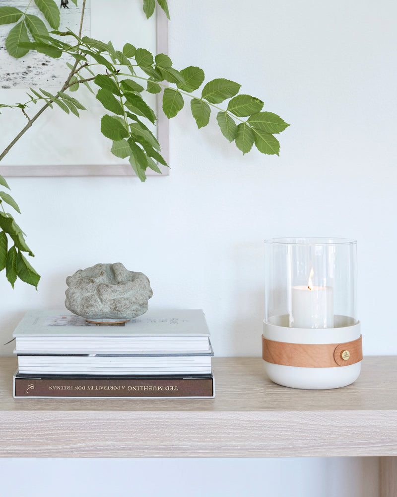 Eldvarm Emma Lantern - Blanc in a styled interior setting