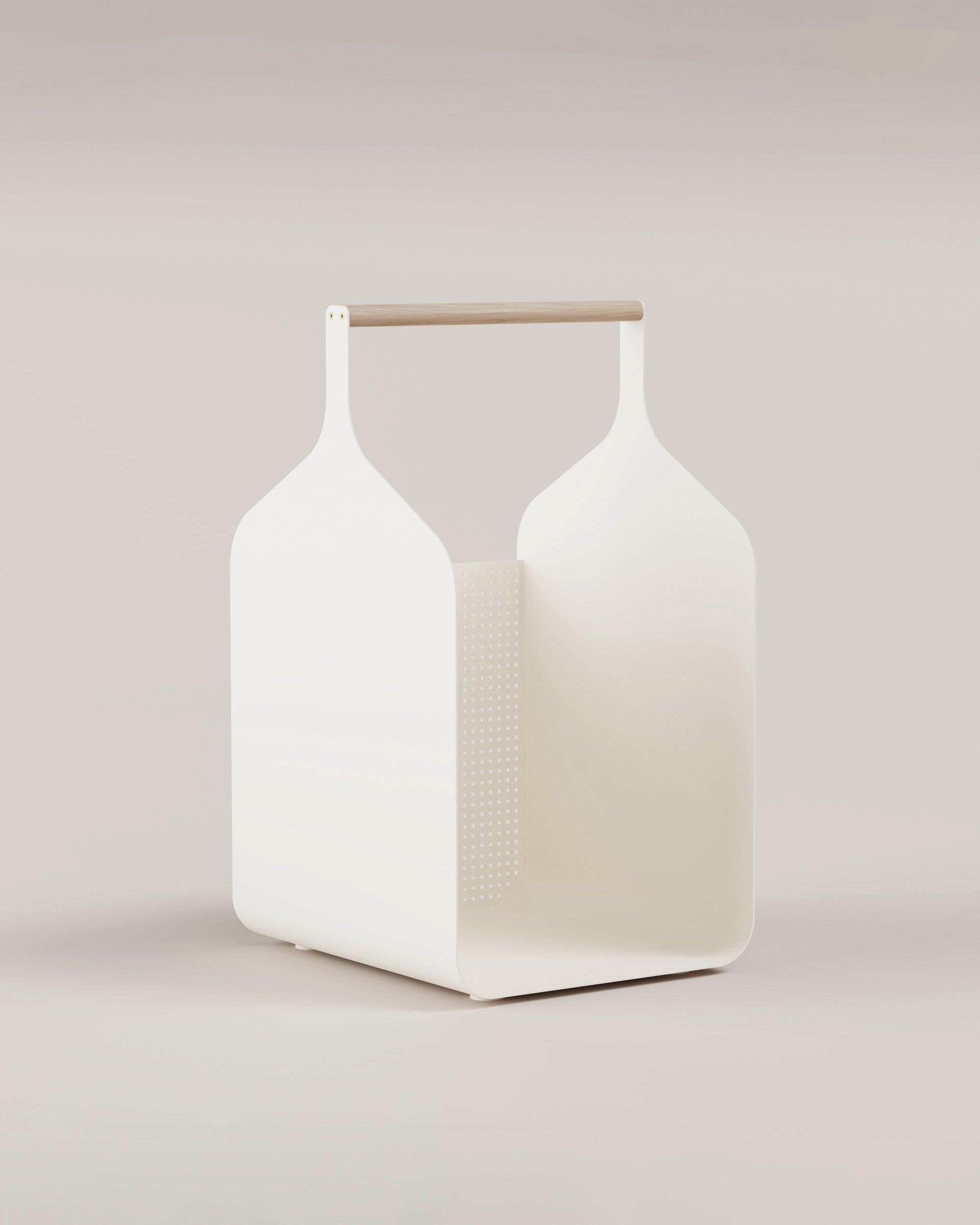 Eldvarm Fumi Log Holder - Blanc, log holder in powder-coated steel with wood handles