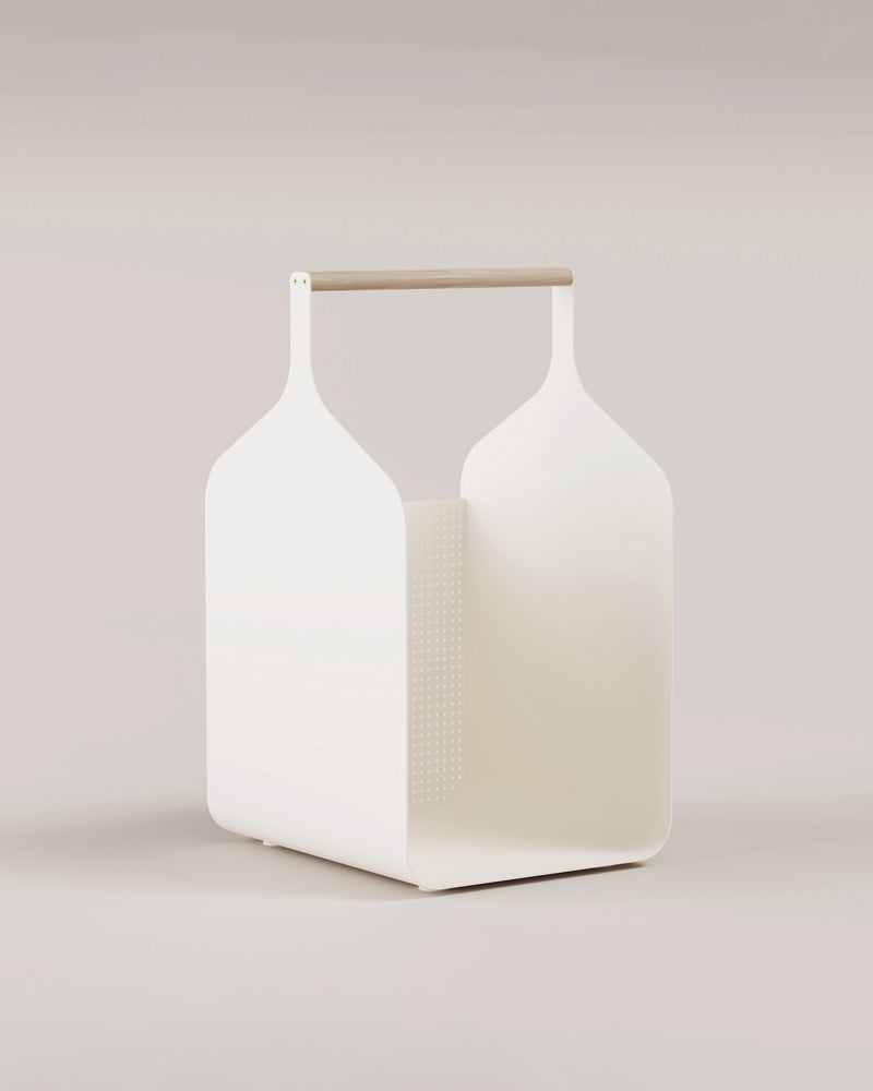 Eldvarm Fumi Log Holder - Blanc, log holder in powder-coated steel with wood handles