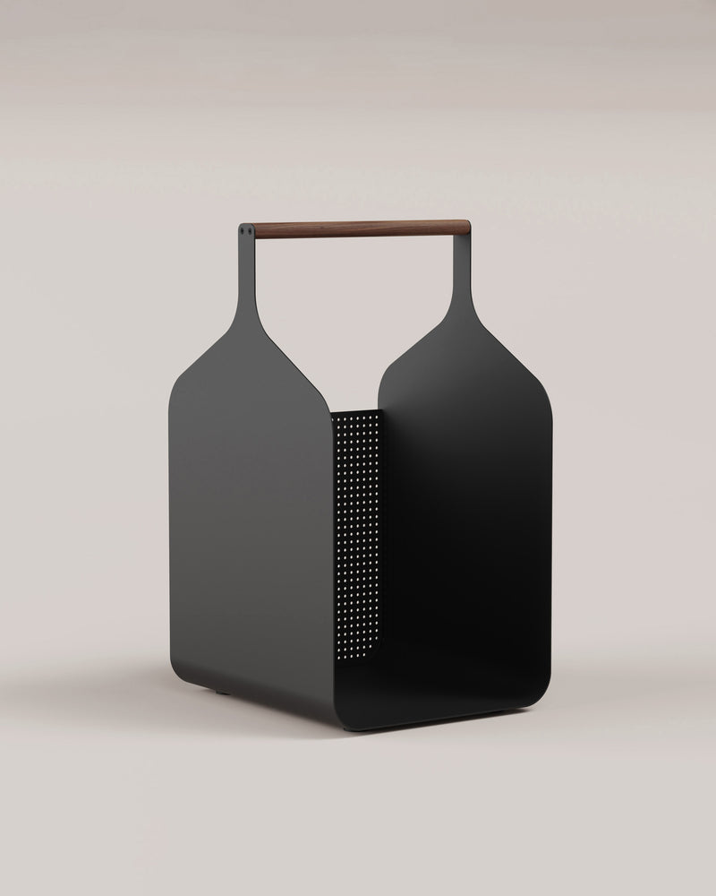 Eldvarm Fumi Log Holder - Noir, log holder in powder-coated steel with wood handles