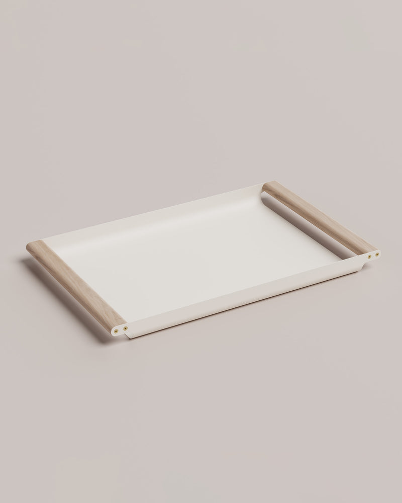 Eldvarm Fumi Tray Large - Blanc, large serving tray in powder-coated steel with wood handles