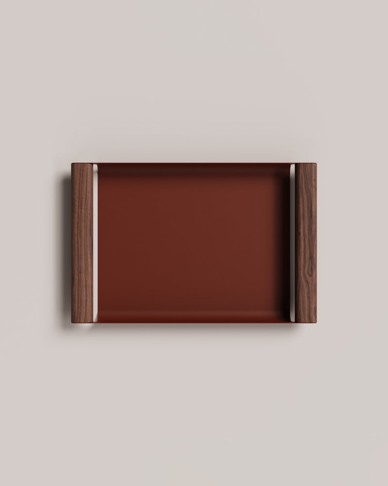 Eldvarm Fumi Tray Small - Terre, small serving tray in powder-coated steel with wood handles
