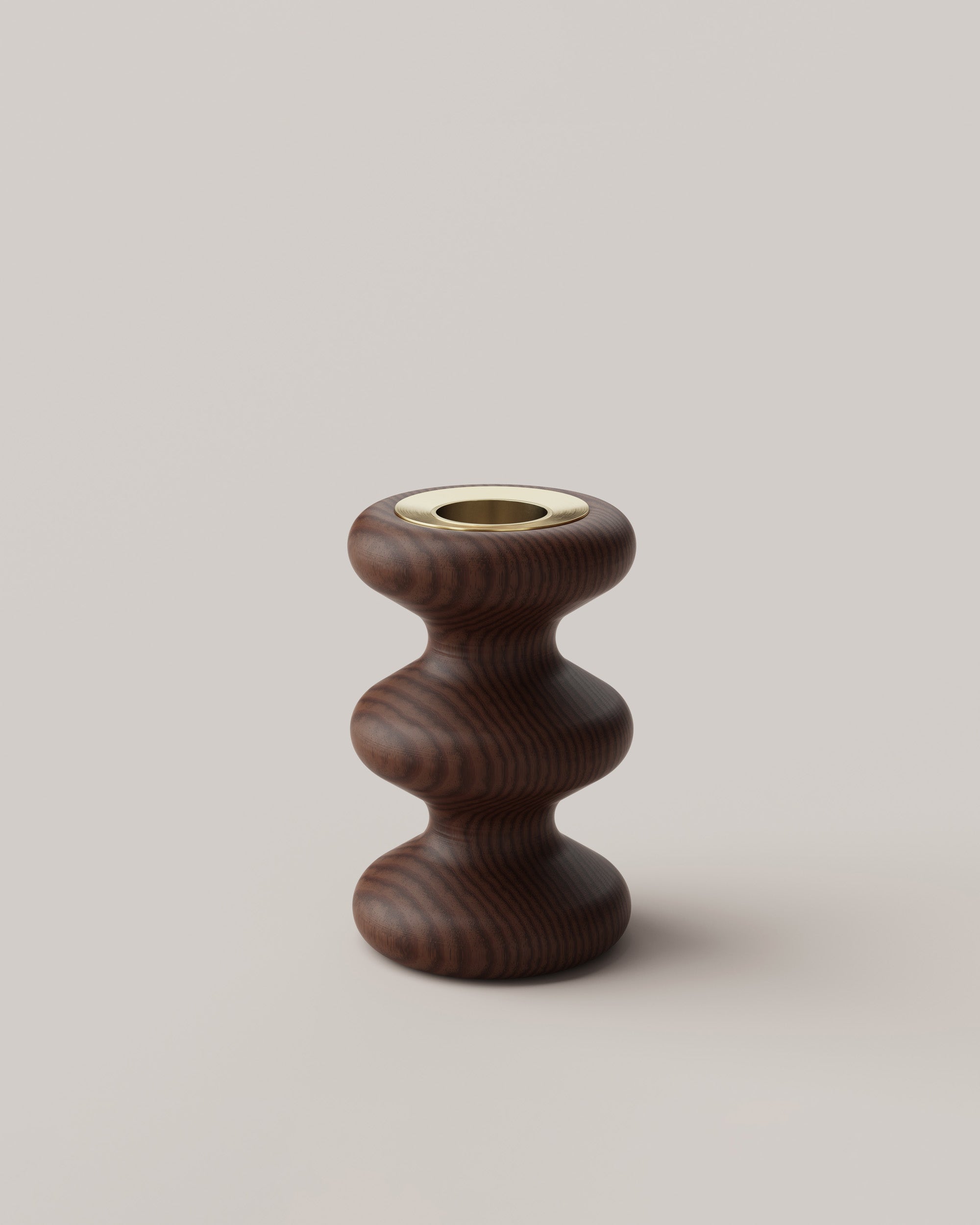 Eldvarm LouLou Candle Holder - Walnut, sculptural candle holder with ocean-ripple silhouette