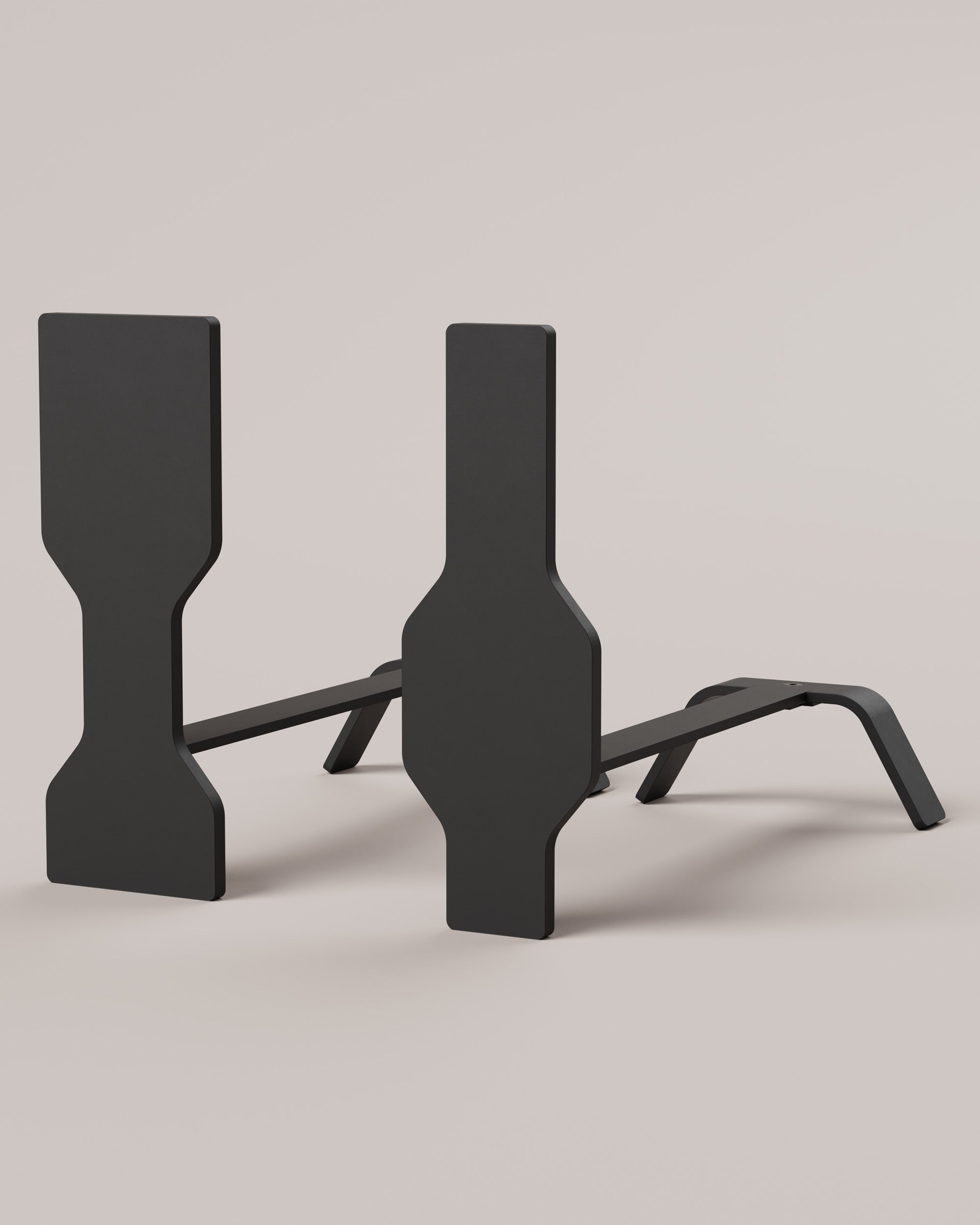 Eldvarm Odo Fire Dogs - Noir A, sculptural fire dogs in solid blackened steel