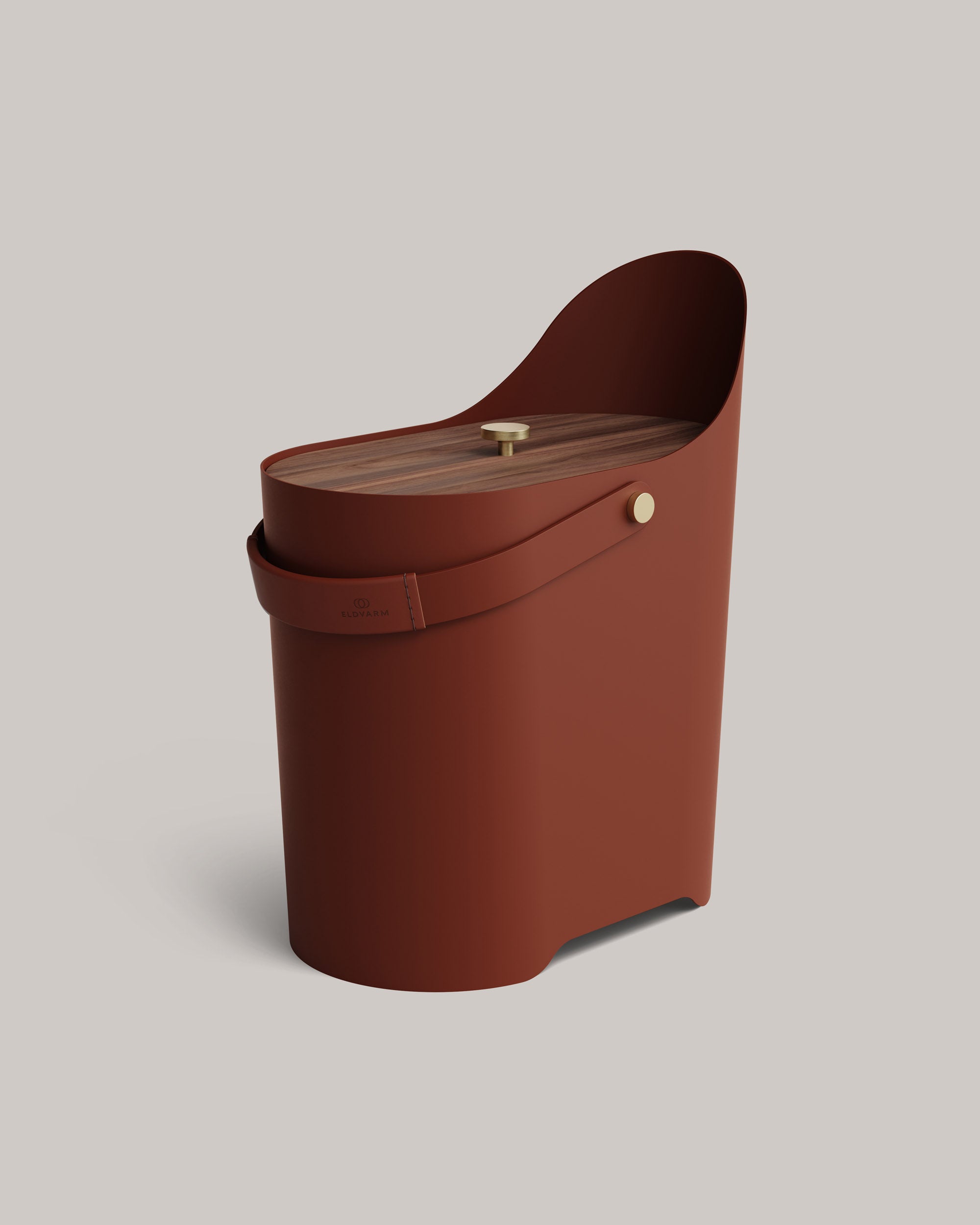Eldvarm Tilda Kindling & Ash Bucket - Terre, kindling and ash bucket in powder-coated steel with leather handle and brass details