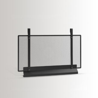 The small Emma fireplace screen in Noir combines charcoal black powder-coated steel, with details in anodised aluminium.