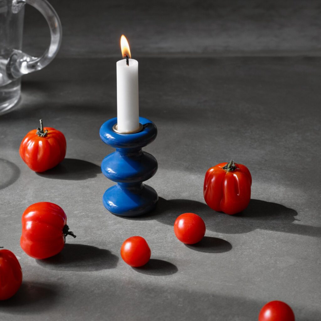 LouLou Candleholders designed by Charles Kalpakian, seen here in Atlantique (blue) version