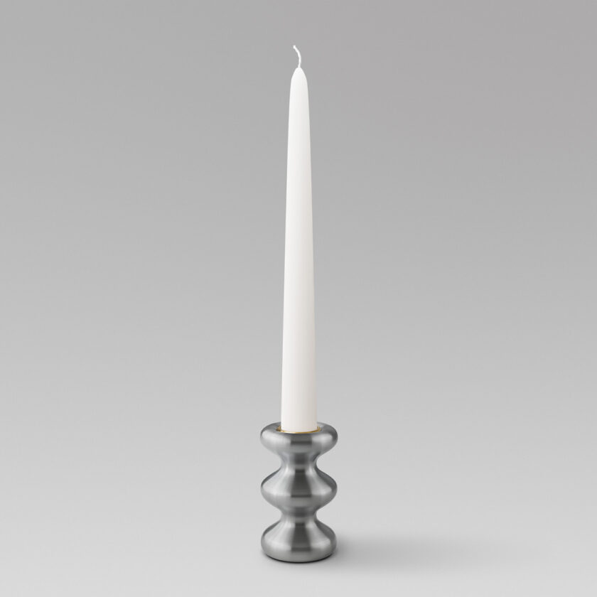 LouLou in Lumière (stainless steel) with brass insert and an unlit candle.