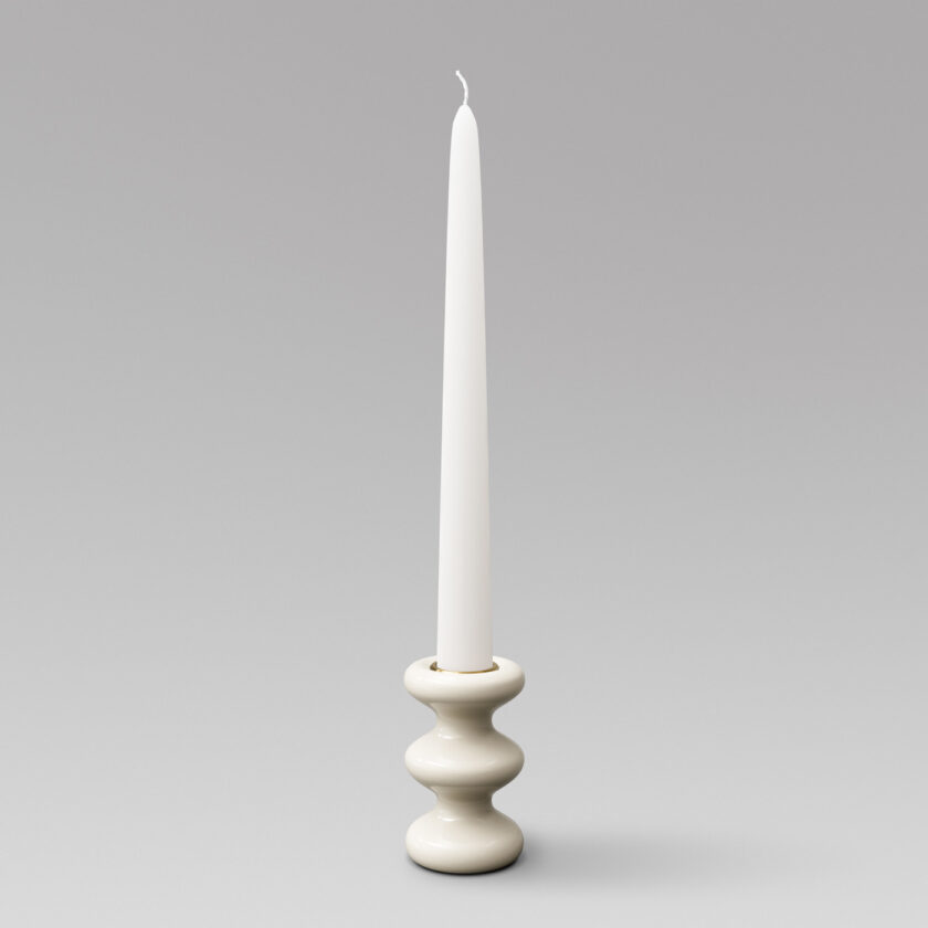 LouLou in Blanc (white powder-coated steel) with a brass insert and unlit candle.