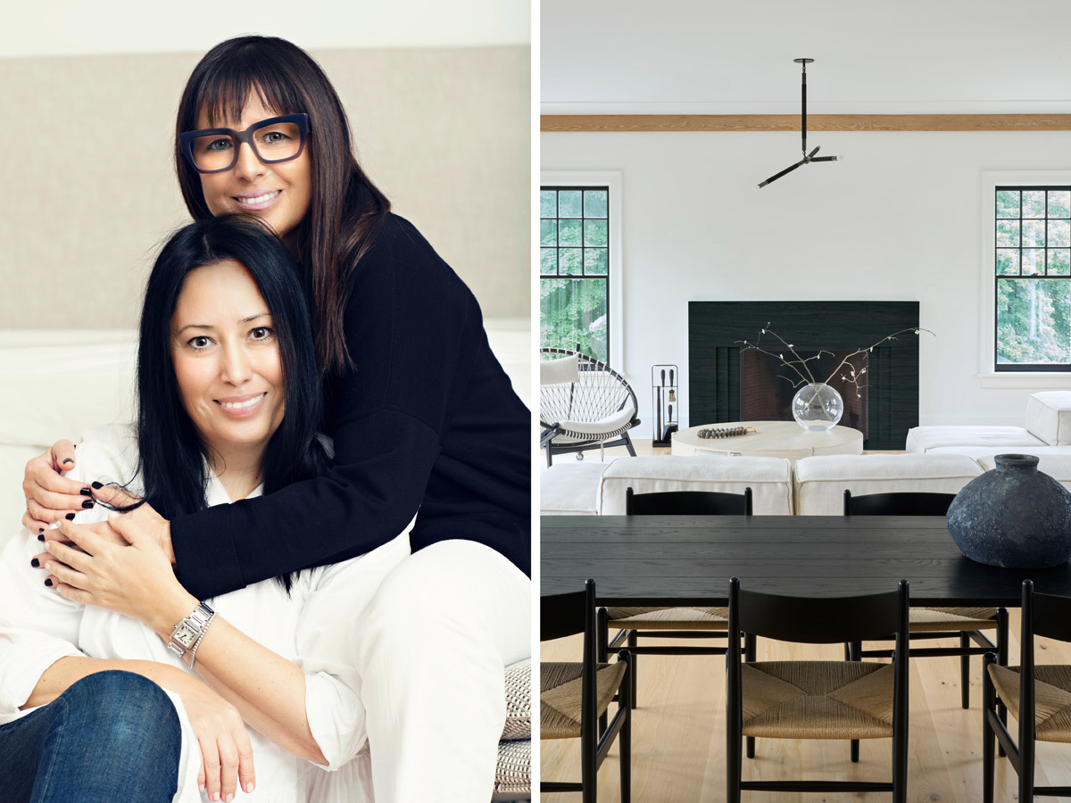 A pair of photos. One photo is of Interior Designers Diana Rice and Chelsea Reale of Sissy + Marley Interiors. The other is one of their projects featuring the Emma Basket in Naturel.