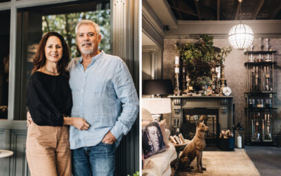 The photo on the left is of Suzie Anderson and her partner Dave. The other is an interior of one of the Suzie Anderson Home boutiques in New South Wales, Australia. It shows a wide variety of Eldvarm products like the Emma Companion Set, Emma Basket and Emma Lantern.