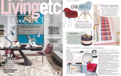 On the left is a screen shot of the October 2015 issue of Livingetc magazine in which Eldvarm. On the right the Emma Basket in Naturel is featured.