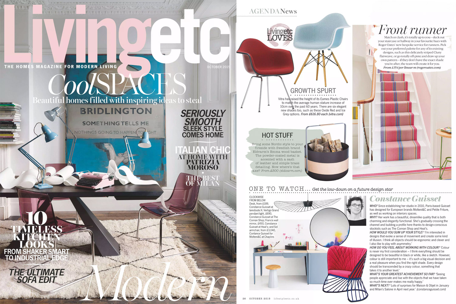 On the left is a screen shot of the October 2015 issue of Livingetc magazine in which Eldvarm. On the right the Emma Basket in Naturel is featured.