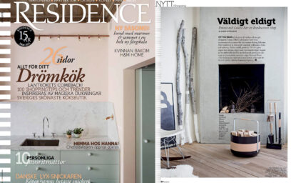 On the left is a screenshot of the cover of Residence magazine. On the left the Emma Companion Set and Basket in Naturel are featured.