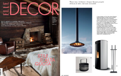 On the left the cover of the December/January 2025 issue of Elle Decor Italy. On the right a screen shot of an article that features the Emma Basket in Graphite.