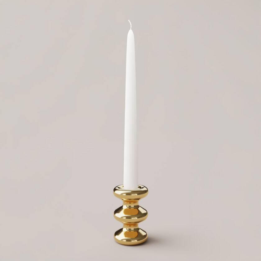 LouLou Candle Holder in polished brass, with candle