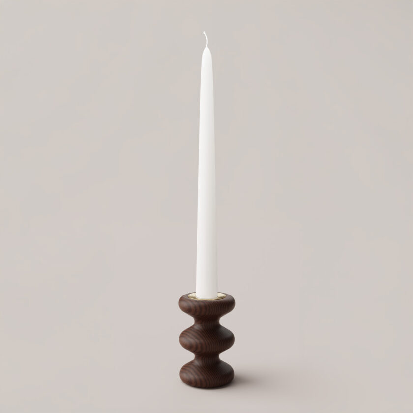 LouLou candle holder in oiled walnut, with candle