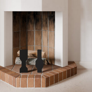 Odo Fire Dogs, with logs in a fireplace