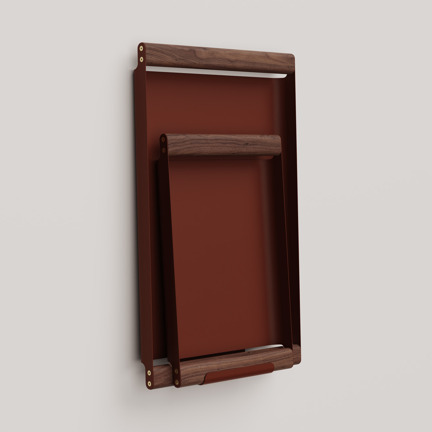 Fumi Shelf in red, holding two Fumi Trays